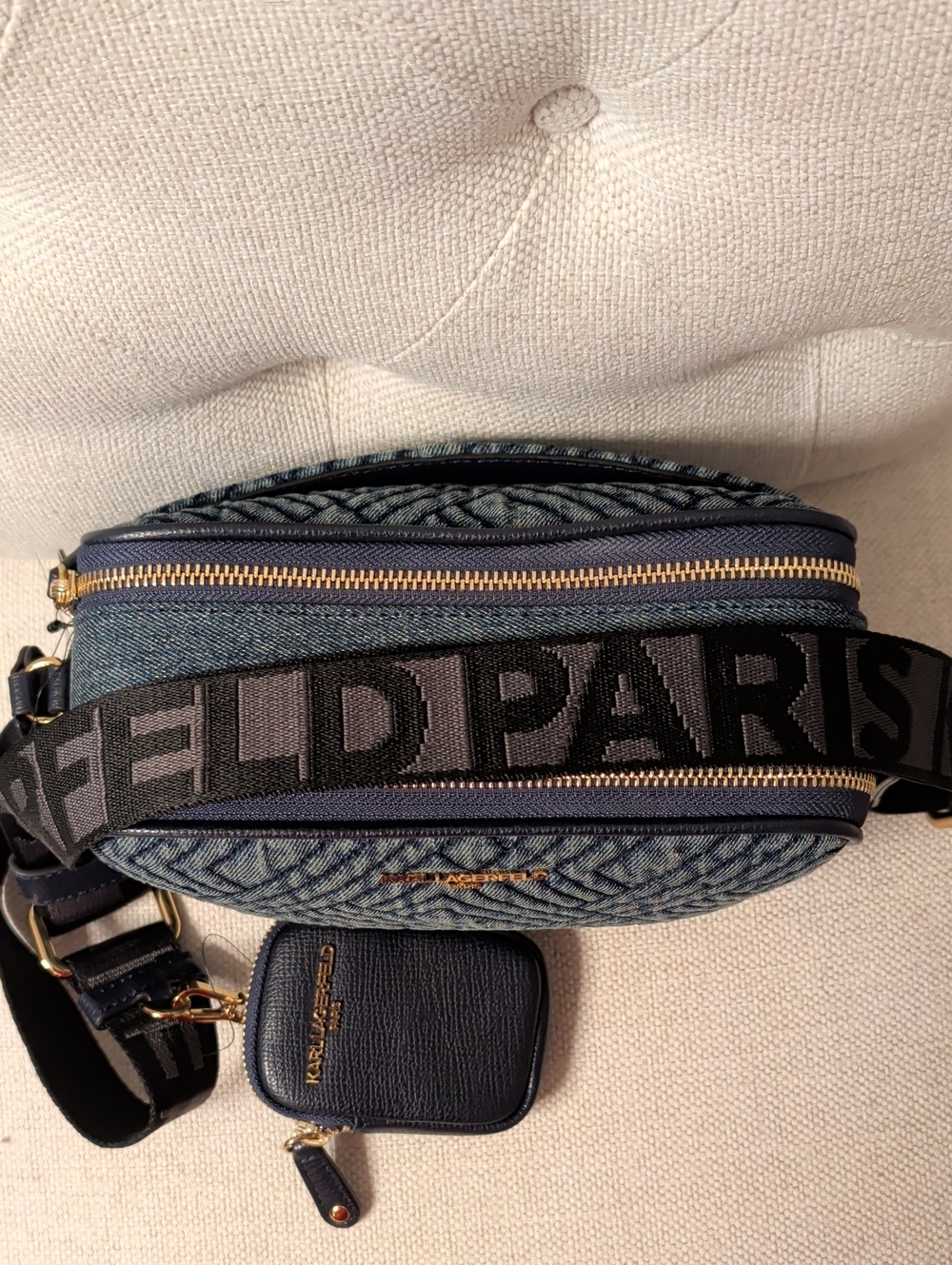 Karl Lagerfeld Denim Combo Crossbody Bag with Logo Strap NWT - Picture 15 of 15